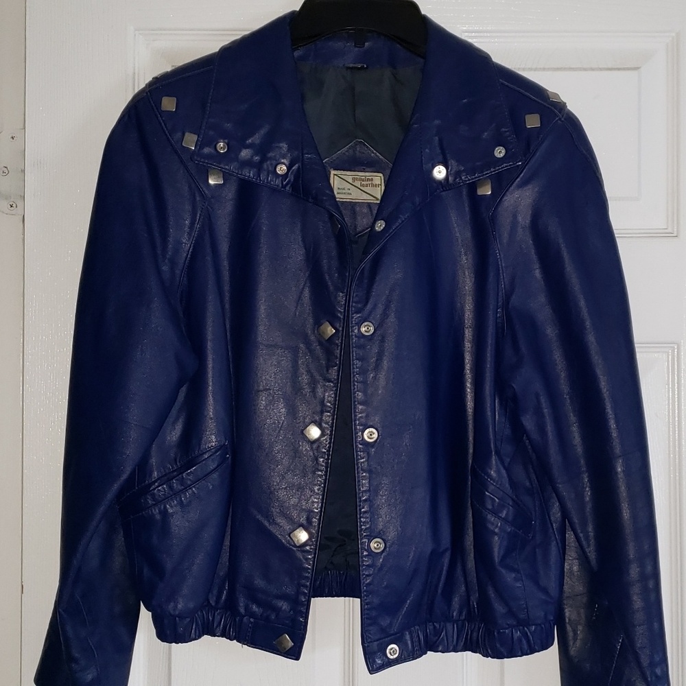 Vintage blue leather jacket - Picture 1 of 8